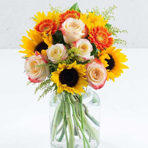 Dazzling Sunflower and Rose Hand-tied